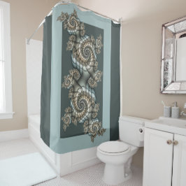 Abstracte beige lichtblauwe fractale kunstspiralen douchegordijn