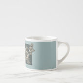 Abstracte beige lichtblauwe fractale kunstspiralen espresso kop (Rechts)