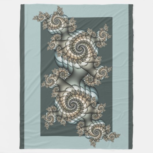 Abstracte beige lichtblauwe fractale kunstspiralen fleece deken (Voorkant)