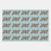 Abstracte beige lichtblauwe fractale kunstspiralen inpakpapier vel (Voorkant 2)