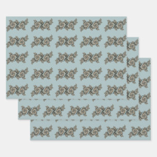 Abstracte beige lichtblauwe fractale kunstspiralen inpakpapier vel