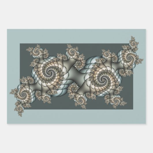 Abstracte beige lichtblauwe fractale kunstspiralen inpakpapier vel (Voorkant)