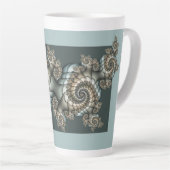 Abstracte beige lichtblauwe fractale kunstspiralen latte mok (Rechterhoek)