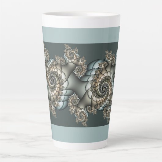 Abstracte beige lichtblauwe fractale kunstspiralen latte mok (Voorkant)