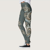 Abstracte beige lichtblauwe fractale kunstspiralen leggings (Links)