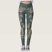 Abstracte beige lichtblauwe fractale kunstspiralen leggings (Voorkant)