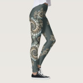 Abstracte beige lichtblauwe fractale kunstspiralen leggings (Rechts)