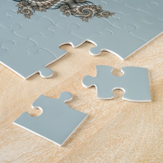 Abstracte beige lichtblauwe fractale kunstspiralen legpuzzel (Zijkant)