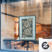 Abstracte beige lichtblauwe fractale kunstspiralen raamsticker (Cafe Raam)