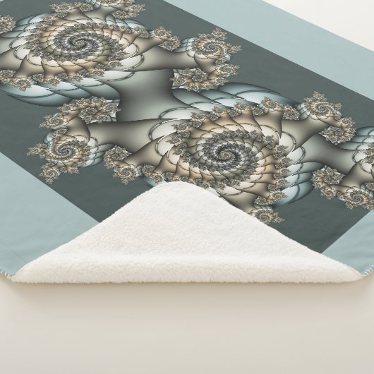 Abstracte beige lichtblauwe fractale kunstspiralen sherpa deken (3/4)