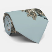 Abstracte beige lichtblauwe fractale kunstspiralen stropdas (Opgerold)