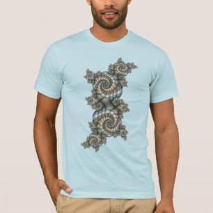 Abstracte beige lichtblauwe fractale kunstspiralen t-shirt