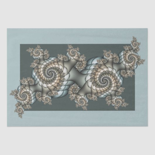 Abstracte beige lichtblauwe fractale kunstspiralen tissuepapier (Voorkant)