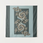 Abstracte beige lichtblauwe fractale kunstspiralen wandkleed (Voorkant)