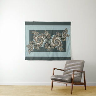 Abstracte beige lichtblauwe fractale kunstspiralen wandkleed