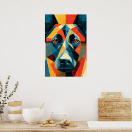 Abstracte Belgische Malinois-hond geometrische pos Poster
