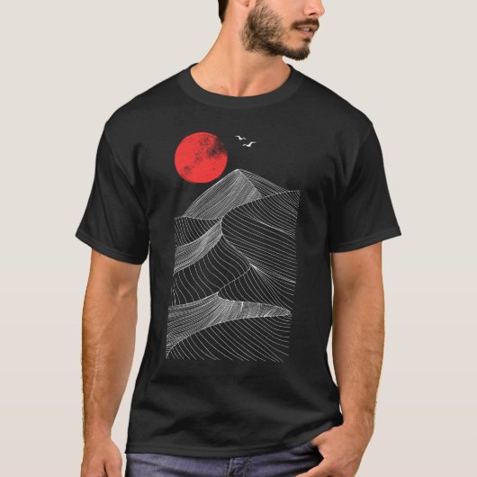 Abstracte Berg Rode Zon T-shirt (Voorkant)