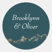 Abstracte bergen Dark Green & Gold Couple Names Ronde Sticker (Voorkant)