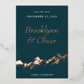 Abstracte bergen donkergroen en goud sparen de Dat Folie Uitnodiging (Voorkant)