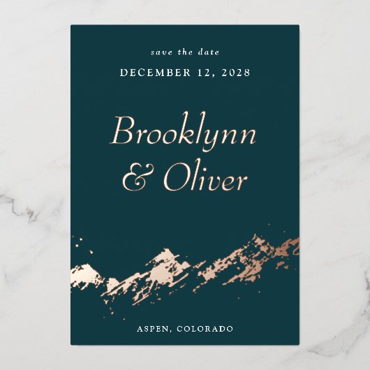 Abstracte bergen donkergroen en goud sparen de Dat Folie Uitnodiging (Voorkant)