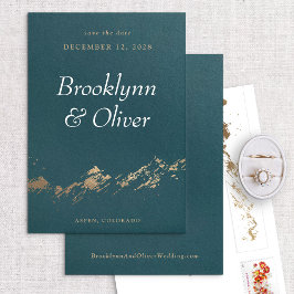 Abstracte bergen donkergroen en goud sparen de Dat Save The Date