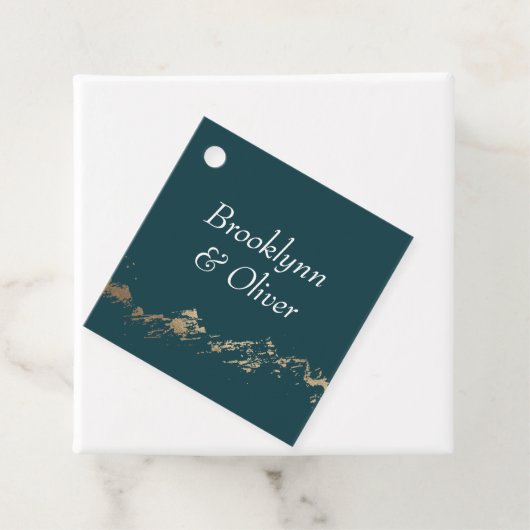 Abstracte Bergen Donkergroen & Goud met Namen Bedankjes Labels (In situ)