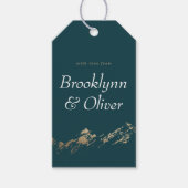 Abstracte bergen Donkergroen & goud met namen Cadeaulabel (Voorkant)