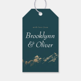 Abstracte bergen Donkergroen & goud met namen Cadeaulabel