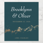 Abstracte bergen Donkergroene en gouden huwelijksd Wijn Etiket (Enkel label)