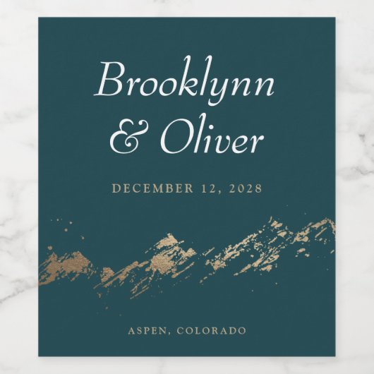 Abstracte bergen Donkergroene en gouden huwelijksd Wijn Etiket (Enkel label)