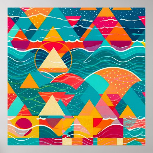 Abstracte Bergen en Rivier Poster (Voorkant)