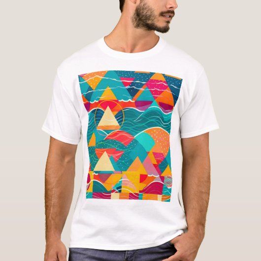 Abstracte Bergen en Rivier T-shirt (Voorkant)