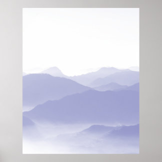 Abstracte bergen Landschap Blue White Poster