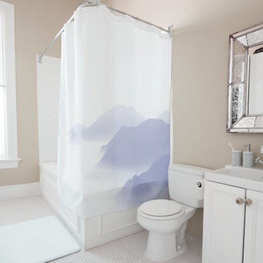 Abstracte bergen Modern Elegant Periwinkle Blue Douchegordijn (In situ)