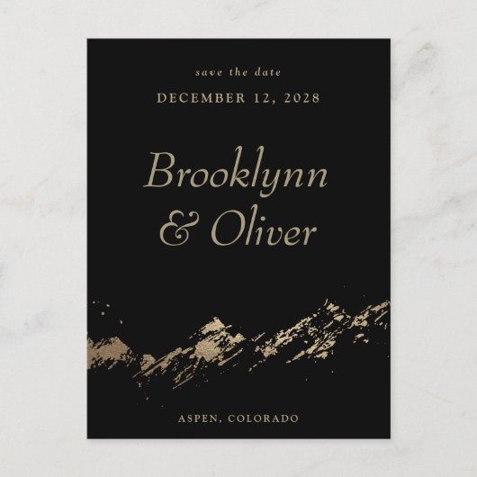 Abstracte bergen zwart en goud sparen de Datum Aankondigingskaart (Voorkant)