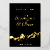 Abstracte bergen zwart en goud sparen de Datum Folie Uitnodiging (Voorkant)