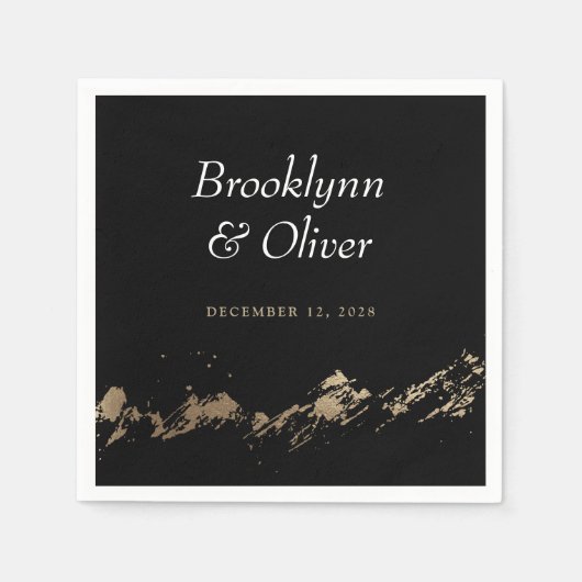 Abstracte Bergen Zwart & Goud Namen van Koppels Servet (Voorkant)