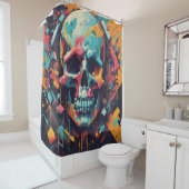 Abstracte beschilderde schedel douchegordijn (In situ)