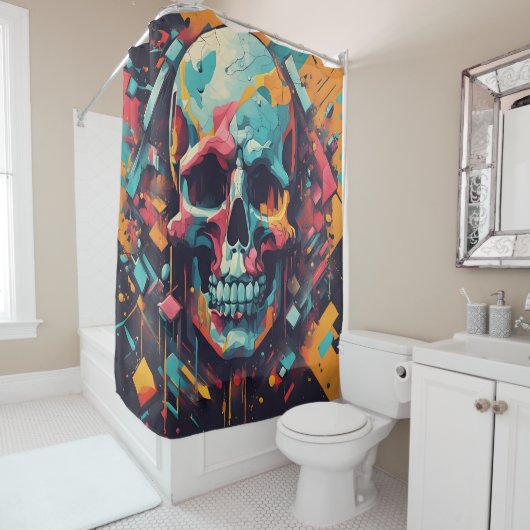 Abstracte beschilderde schedel douchegordijn (In situ)
