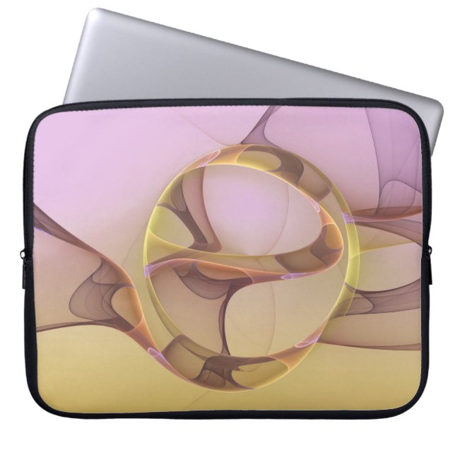 Abstracte bewegingen Modern roze Golden Fractal Ar Laptop Sleeve (Voorkant)