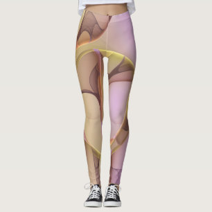 Abstracte Bewegingen Moderne Roze Gouden Fractale Leggings