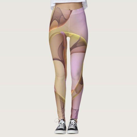 Abstracte Bewegingen Moderne Roze Gouden Fractale Leggings (Voorkant)