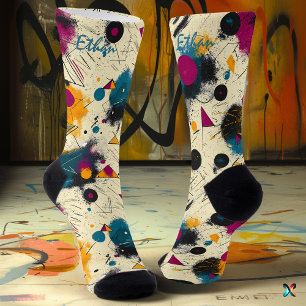 Abstracte bewegingssokken in turquoise, magenta en sokken