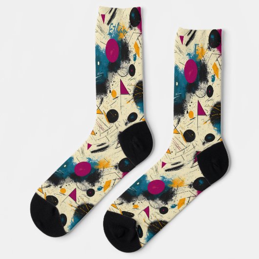 Abstracte bewegingssokken in turquoise, magenta en sokken (Links)