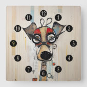 Abstracte Big Eyed Dog Vierkante Klok (Voorkant)