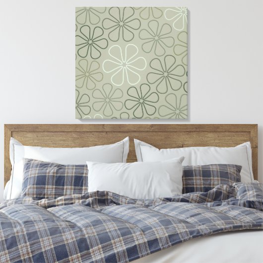 Abstracte Big Flower Outlines Groenen Canvas Afdruk (Insitu (Slaapkamer))
