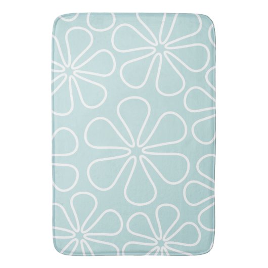 Abstracte Big Flowers White op Duck Egg Blue Badmat (Voorkant Verticaal)