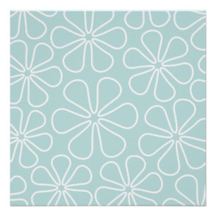Abstracte Big Flowers White op Duck Egg Blue Perfect Poster