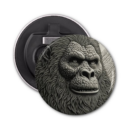 Abstracte Bigfoot in Zwart-wit Ai Art Button Flesopener (Voorkant)