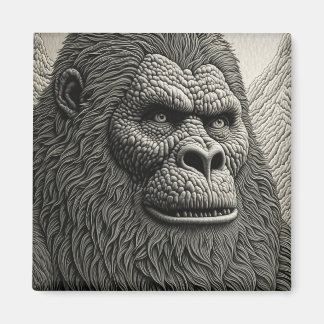 Abstracte Bigfoot in Zwart-wit Ai Art Magneet